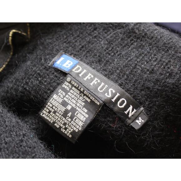 Vtg 90s Black Fuzzy Wool Mohair Blend Coatigan Cardigan Sweater Jacket Size M - Picture 3 of 7